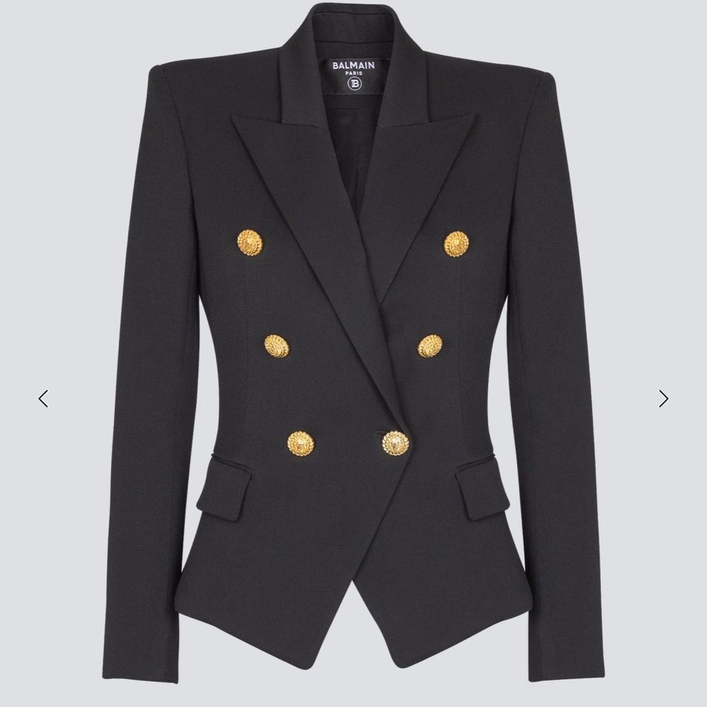 Balmain Paris Grain De Poudre Black Double-Breasted Fitted Blazer - FR 38 US 6